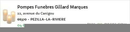 Avis de décès - Corsavy - Pompes Funebres Gillard Marques