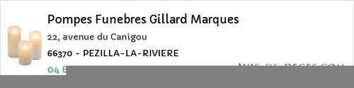 Avis de décès - Pézilla-la-Rivière - Pompes Funebres Gillard Marques