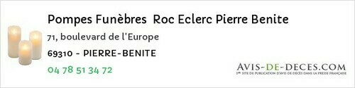 Avis de décès - Lamure-sur-Azergues - Pompes Funèbres Roc Eclerc Pierre Benite