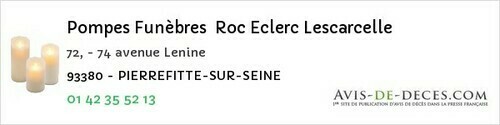 Avis de décès - Clichy-sous-Bois - Pompes Funèbres Roc Eclerc Lescarcelle