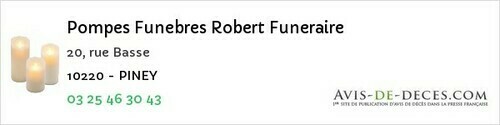 Avis de décès - Piney - Pompes Funebres Robert Funeraire