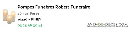 Avis de décès - Piney - Pompes Funebres Robert Funeraire