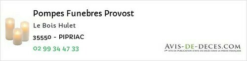 Avis de décès - Bruc-sur-Aff - Pompes Funebres Provost