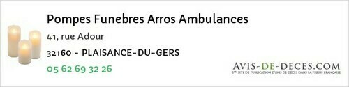 Avis de décès - Castéra-Lectourois - Pompes Funebres Arros Ambulances