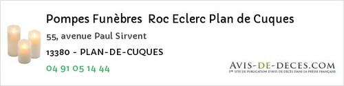 Avis de décès - Lançon-Provence - Pompes Funèbres Roc Eclerc Plan de Cuques