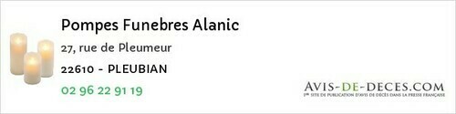 Avis de décès - Plélauff - Pompes Funebres Alanic