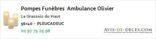 Avis de décès - Saint-jean-Brévelay - Pompes Funèbres Ambulance Olivier