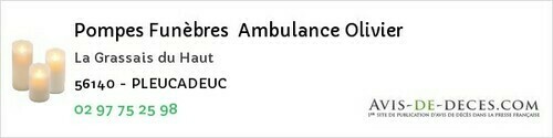 Avis de décès - Camors - Pompes Funèbres Ambulance Olivier