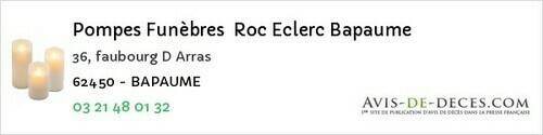 Avis de décès - Torcy - Pompes Funèbres Roc Eclerc Bapaume