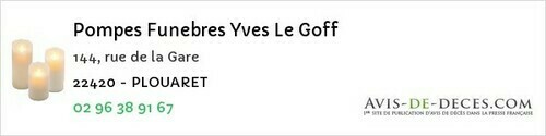 Avis de décès - Plélauff - Pompes Funebres Yves Le Goff