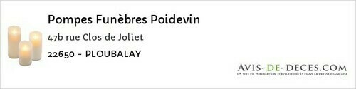 Avis de décès - Trébédan - Pompes Funèbres Poidevin