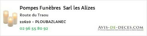 Avis de décès - Hémonstoir - Pompes Funèbres Sarl les Alizes