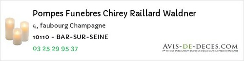 Avis de décès - Bar-sur-Seine - Pompes Funebres Chirey Raillard Waldner