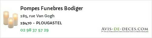 Avis de décès - Quéménéven - Pompes Funebres Bodiger