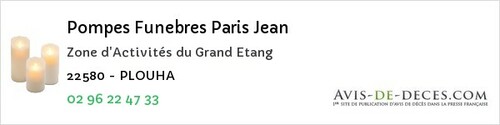 Avis de décès - Trégrom - Pompes Funebres Paris Jean