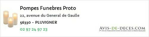 Avis de décès - Erdeven - Pompes Funebres Proto