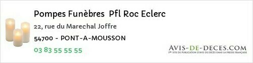 Avis de décès - Jeandelize - Pompes Funèbres Pfl Roc Eclerc