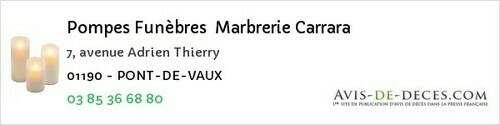 Avis de décès - Bény - Pompes Funèbres Marbrerie Carrara