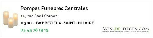 Avis de décès - Roussines - Pompes Funebres Centrales