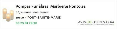 Avis de décès - Troyes - Pompes Funèbres Marbrerie Pontoise