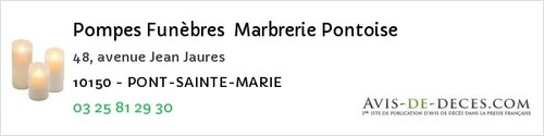 Avis de décès - Troyes - Pompes Funèbres Marbrerie Pontoise
