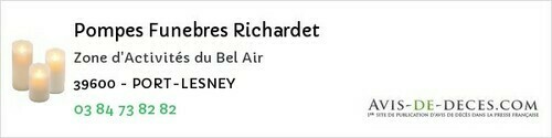 Avis de décès - Sellières - Pompes Funebres Richardet
