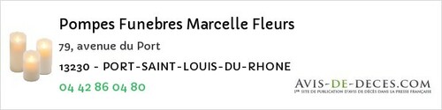 Avis de décès - Port Saint Louis Du Rhone - Pompes Funebres Marcelle Fleurs