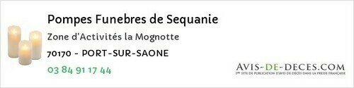 Avis de décès - Gray - Pompes Funebres de Sequanie