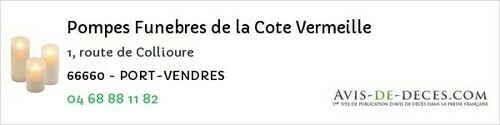 Avis de décès - Espira-de-L'agly - Pompes Funebres de la Cote Vermeille
