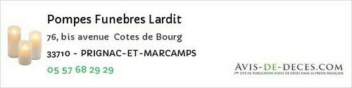 Avis de décès - Cubzac-les-Ponts - Pompes Funebres Lardit