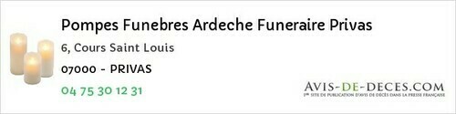 Avis de décès - Prades - Pompes Funebres Ardeche Funeraire Privas