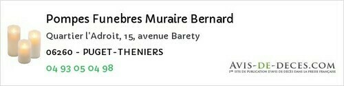 Avis de décès - Mandelieu-la-Napoule - Pompes Funebres Muraire Bernard