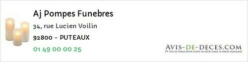 Avis de décès - Fontenay-aux-Roses - Aj Pompes Funebres