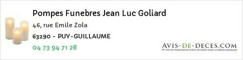 Avis de décès - Puy-Guillaume - Pompes Funebres Jean Luc Goliard