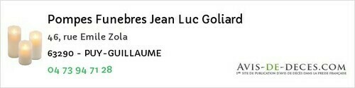 Avis de décès - Saint-Victor-La-Rivière - Pompes Funebres Jean Luc Goliard