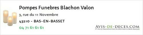 Avis de décès - Vernassal - Pompes Funebres Blachon Valon