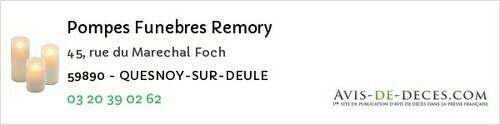 Avis de décès - Wervicq-Sud - Pompes Funebres Remory