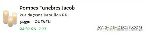 Avis de décès - Erdeven - Pompes Funebres Jacob