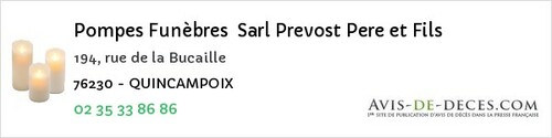 Avis de décès - Saint-Saëns - Pompes Funèbres Sarl Prevost Pere et Fils