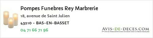 Avis de décès - Malrevers - Pompes Funebres Rey Marbrerie