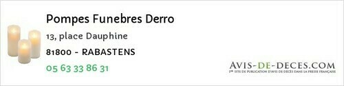 Avis de décès - Lombers - Pompes Funebres Derro