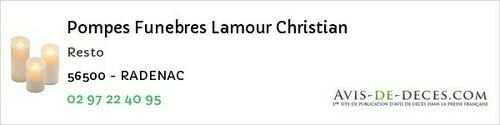 Avis de décès - Erdeven - Pompes Funebres Lamour Christian