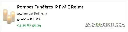 Avis de décès - Épernay - Pompes Funèbres P F M E Reims