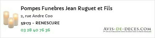 Avis de décès - Sains-du-Nord - Pompes Funebres Jean Ruguet et Fils