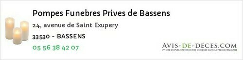 Avis de décès - Avensan - Pompes Funebres Prives de Bassens