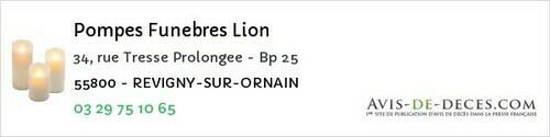 Avis de décès - Saulmory-et-Villefranche - Pompes Funebres Lion