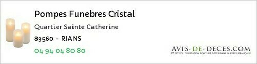Avis de décès - La Crau - Pompes Funebres Cristal