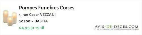 Avis de décès - Bastia - Pompes Funebres Corses