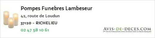 Avis de décès - Sonzay - Pompes Funebres Lambeseur