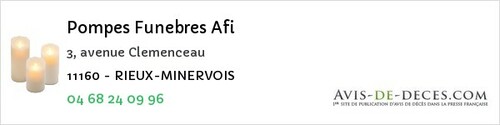 Avis de décès - Rieux-Minervois - Pompes Funebres Afi